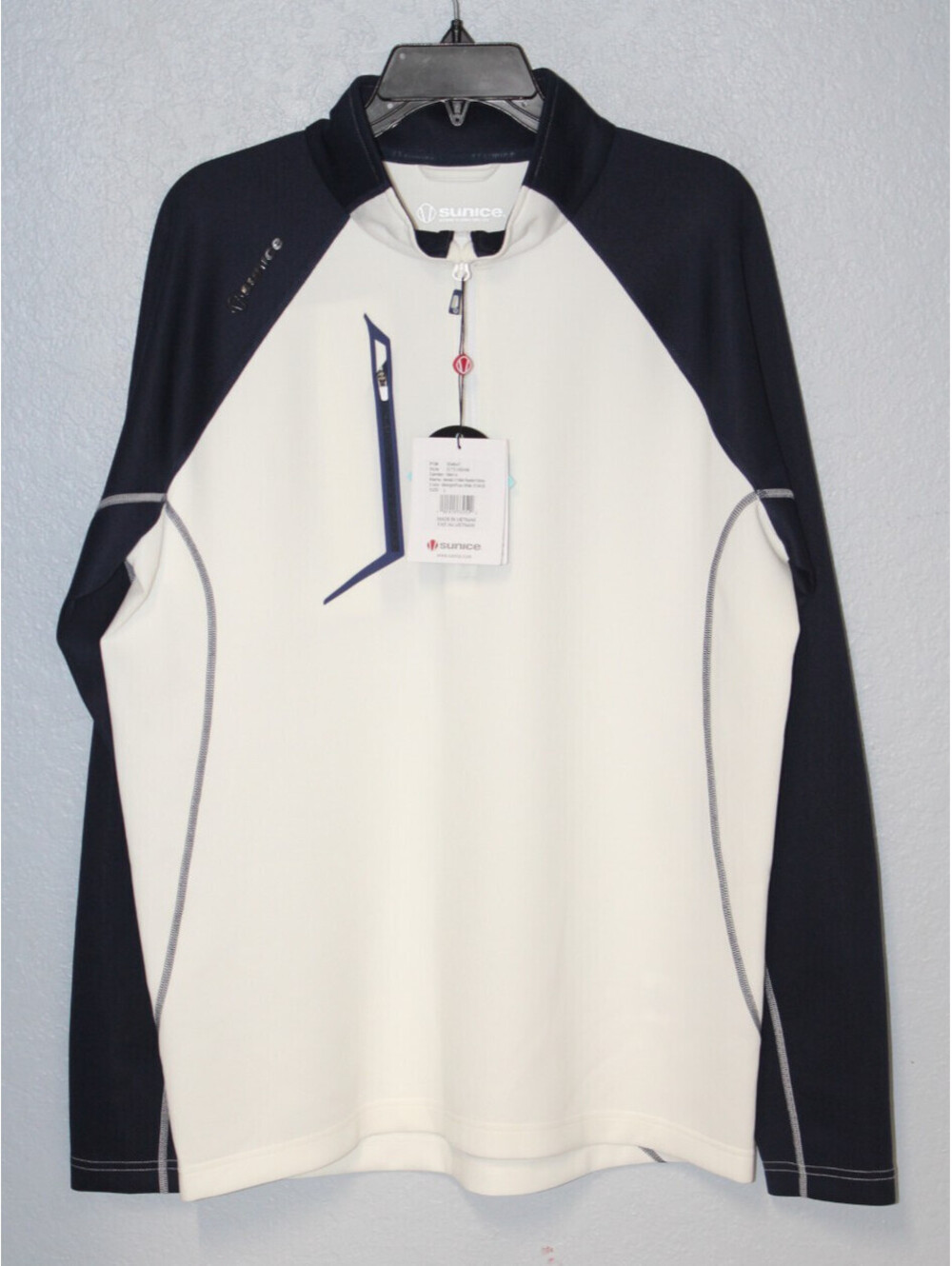 NEW Sunice Men Allendale 2.0 Element Shield Quarter Zip LARGE - White Blue NWT